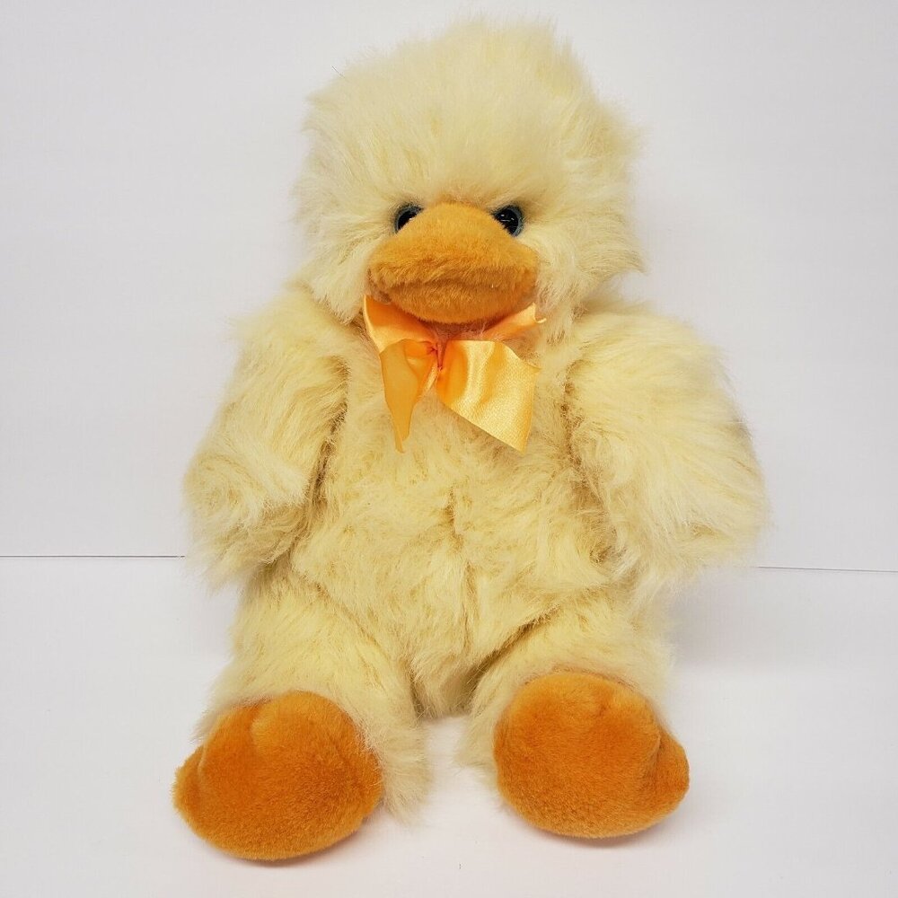 Soft Dreams 14" Yellow Orange Duck Blue Eyes Easter Stuffed Animal Plush